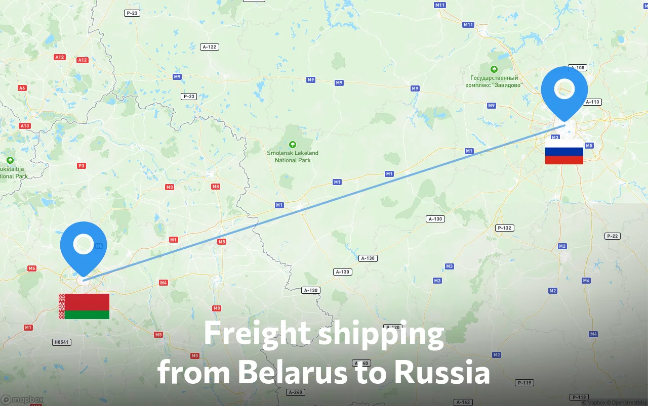 Shipping route from Belarus to Russia