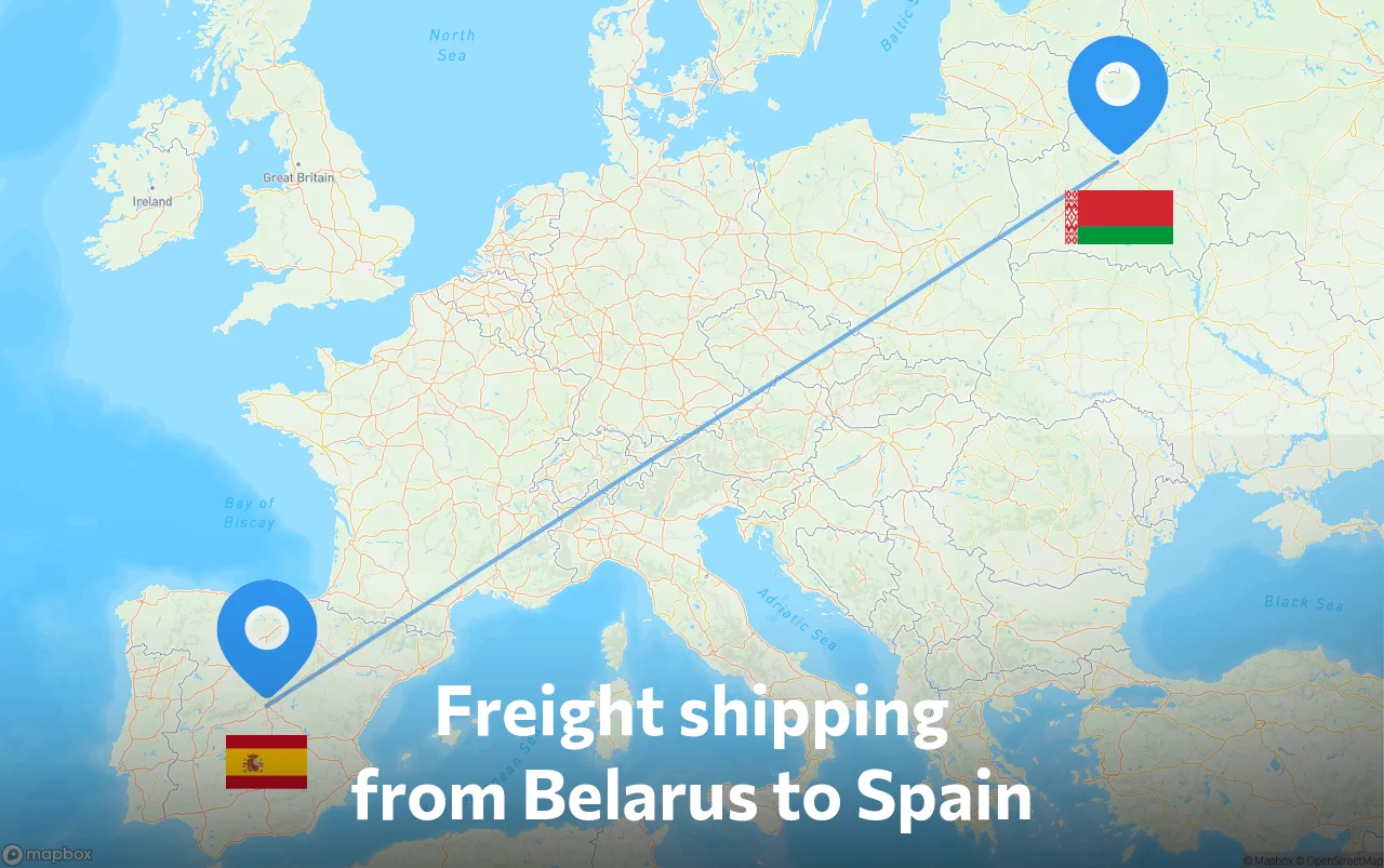 Shipping route from Belarus to Spain