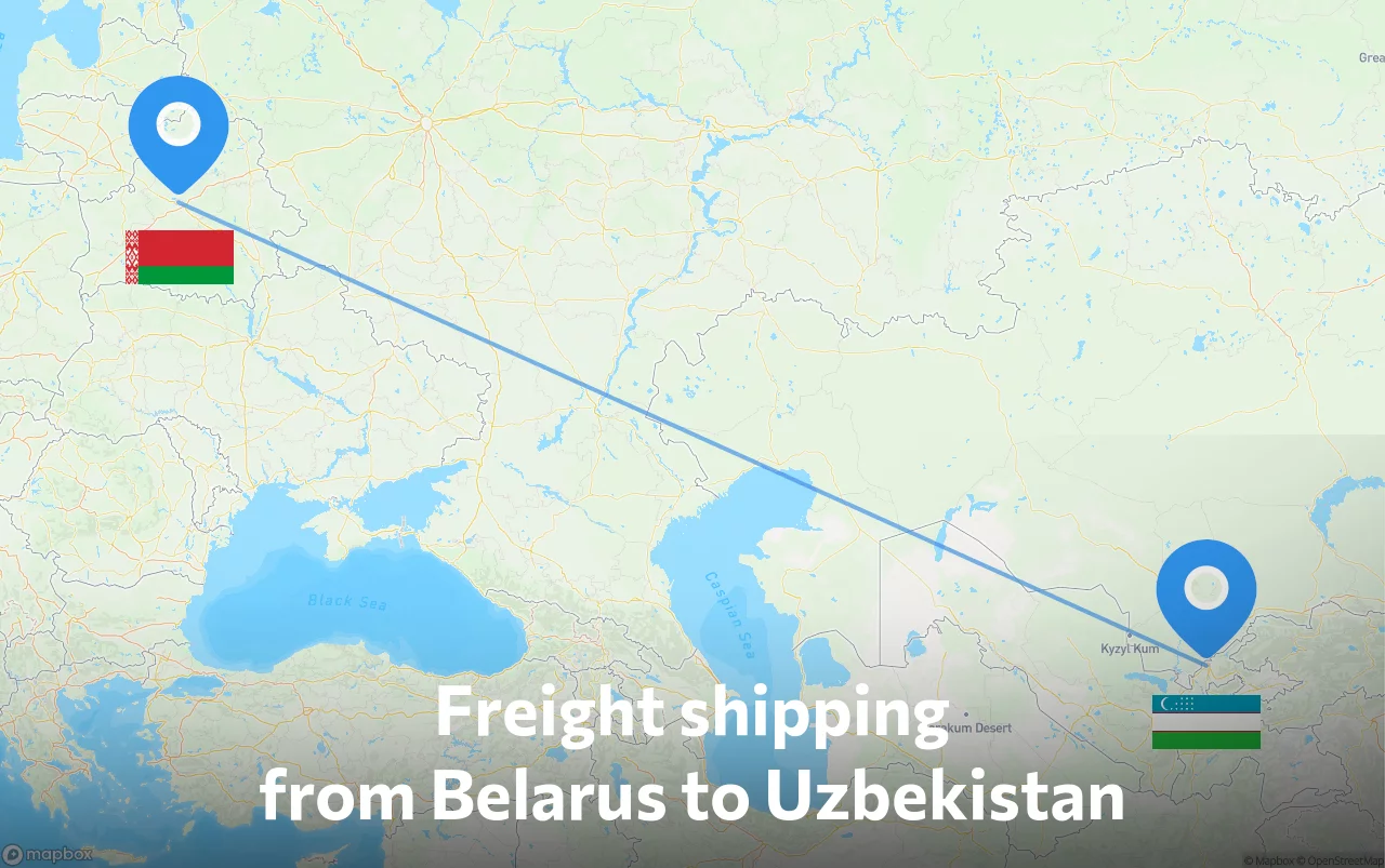 Shipping route from Belarus to Uzbekistan