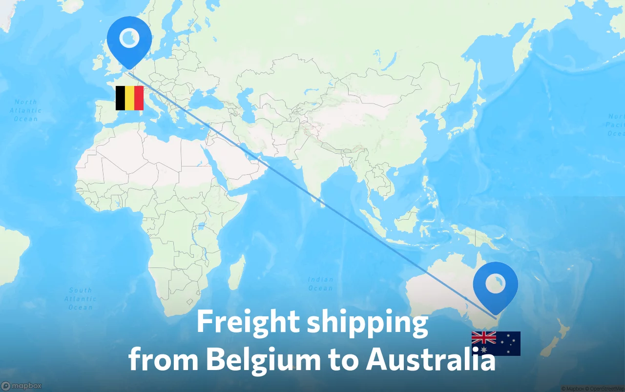 Shipping route from Belgium to Australia