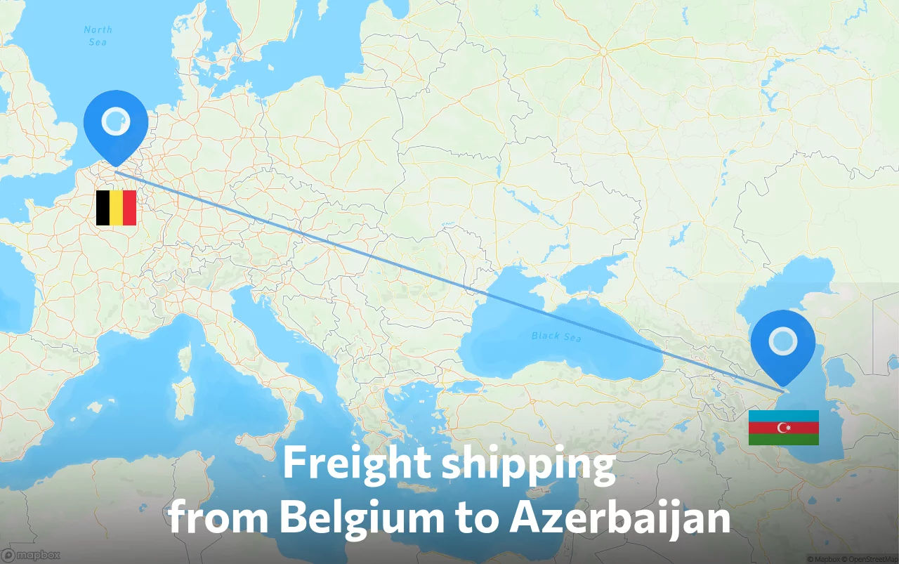 Shipping route from Belgium to Azerbaijan