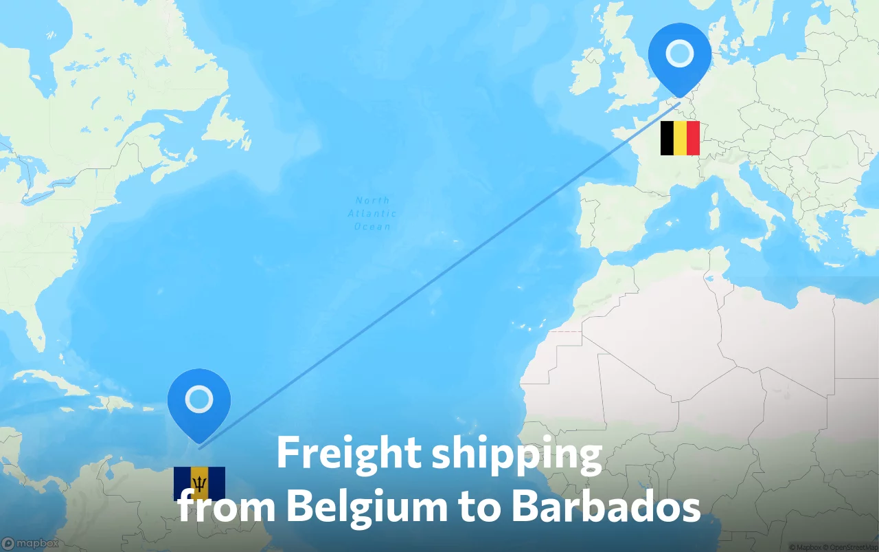 Shipping route from Belgium to Barbados
