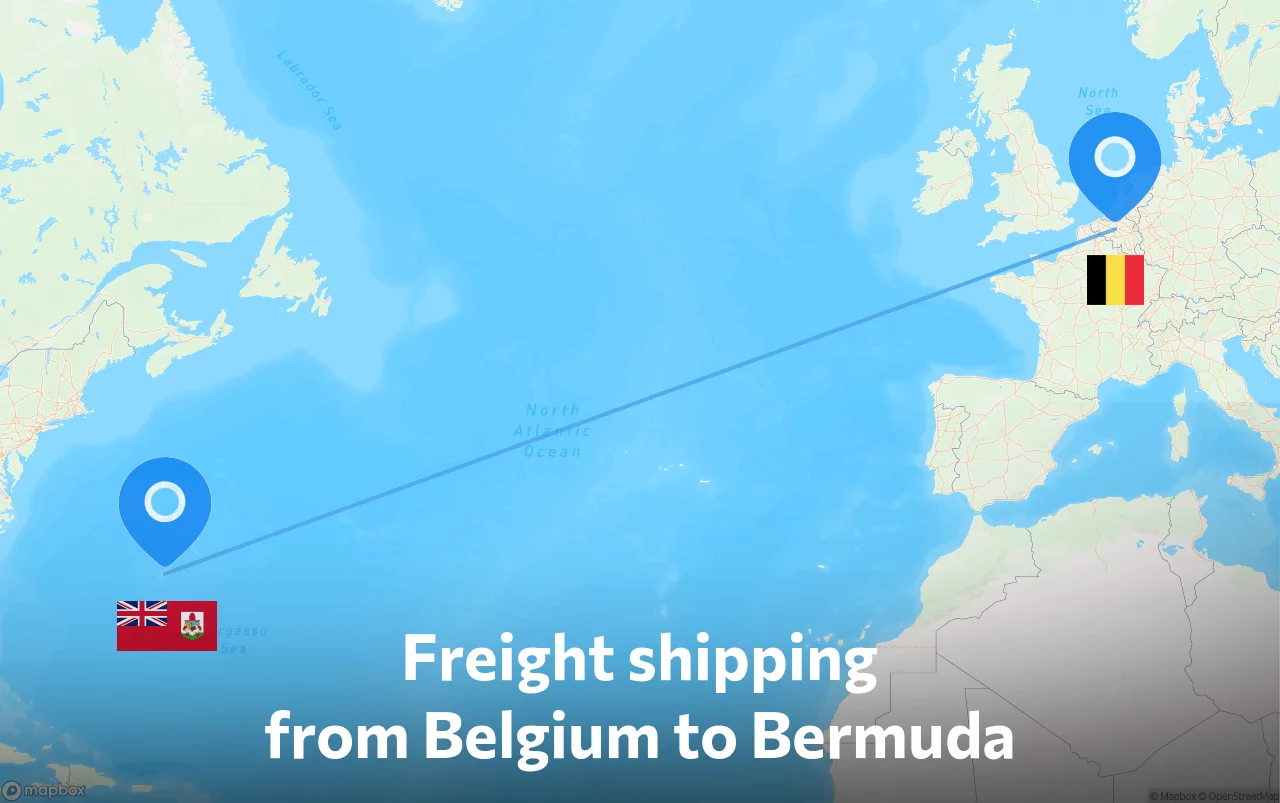 Shipping route from Belgium to Bermuda