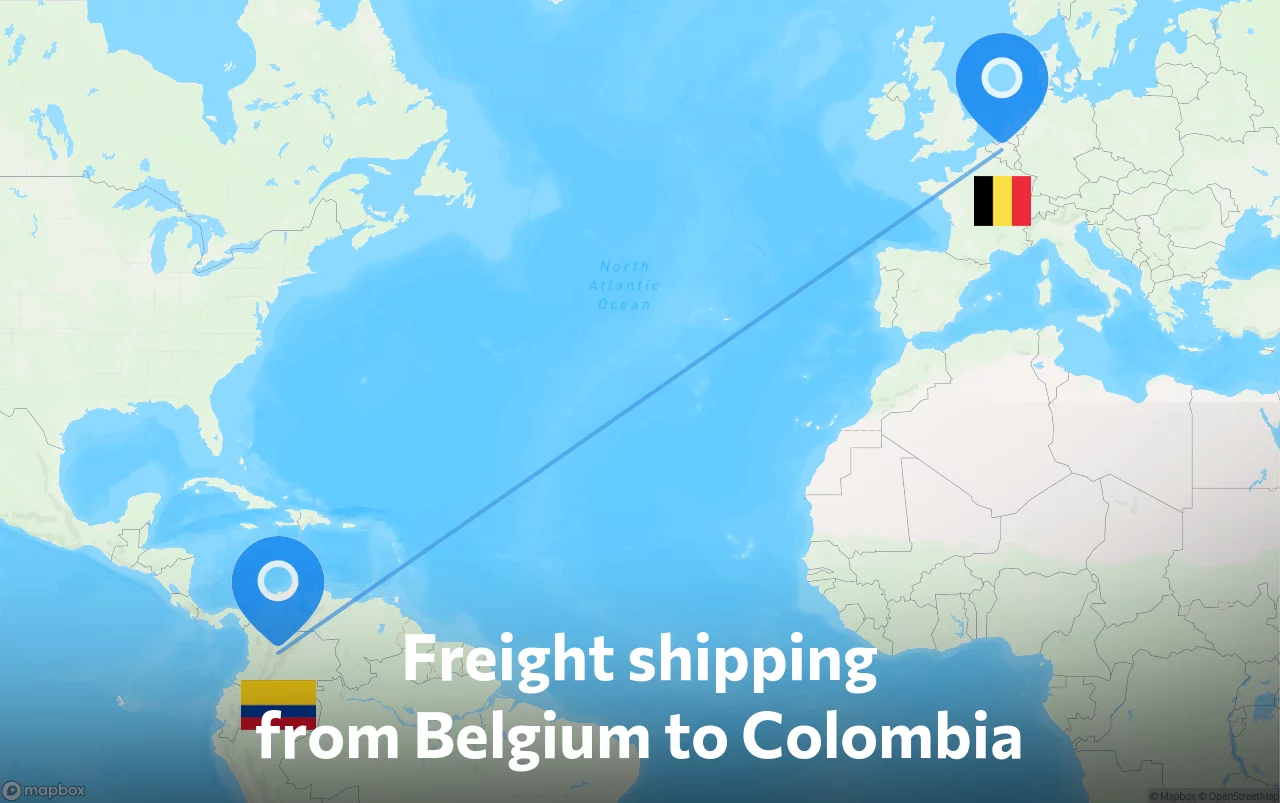 Shipping route from Belgium to Colombia