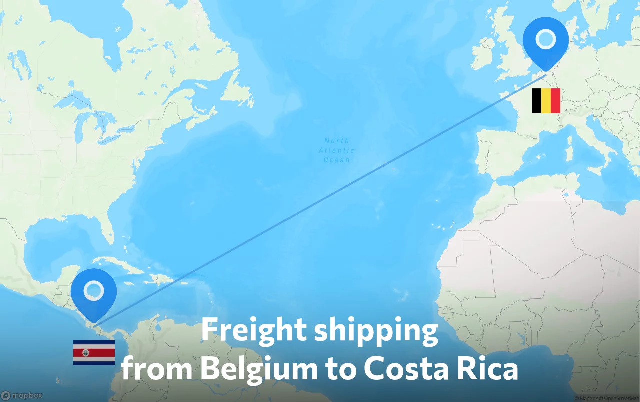 Shipping route from Belgium to Costa Rica