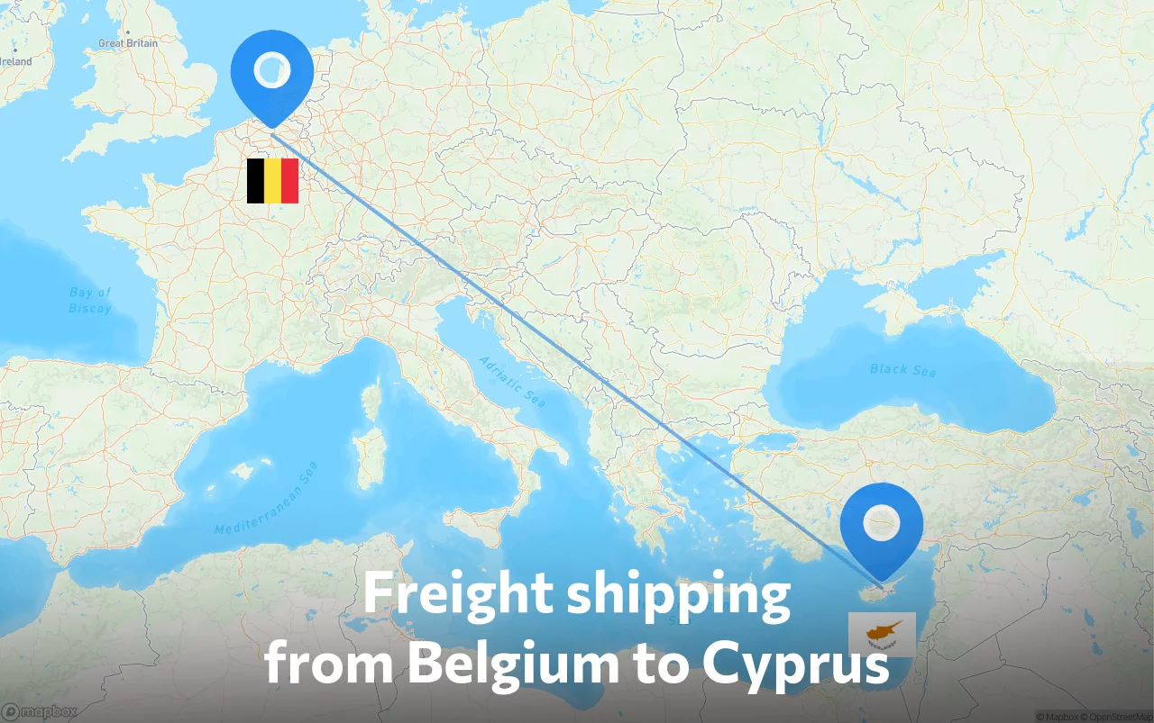 Shipping route from Belgium to Cyprus