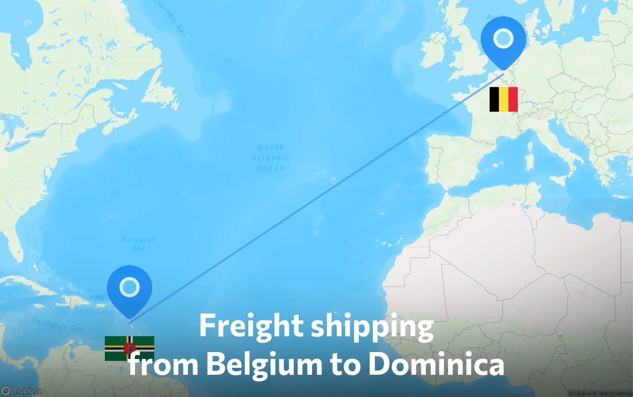 Shipping route from Belgium to Dominica