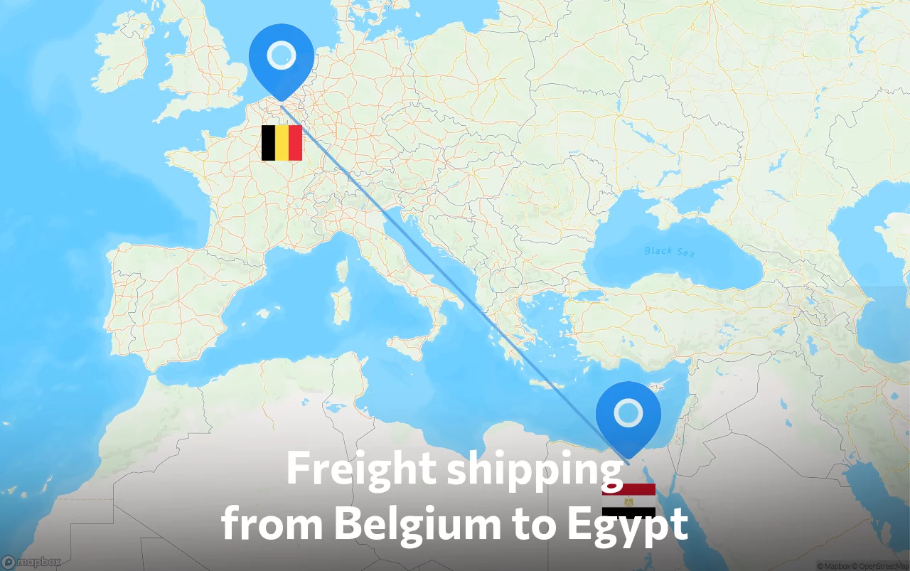 Shipping route from Belgium to Egypt