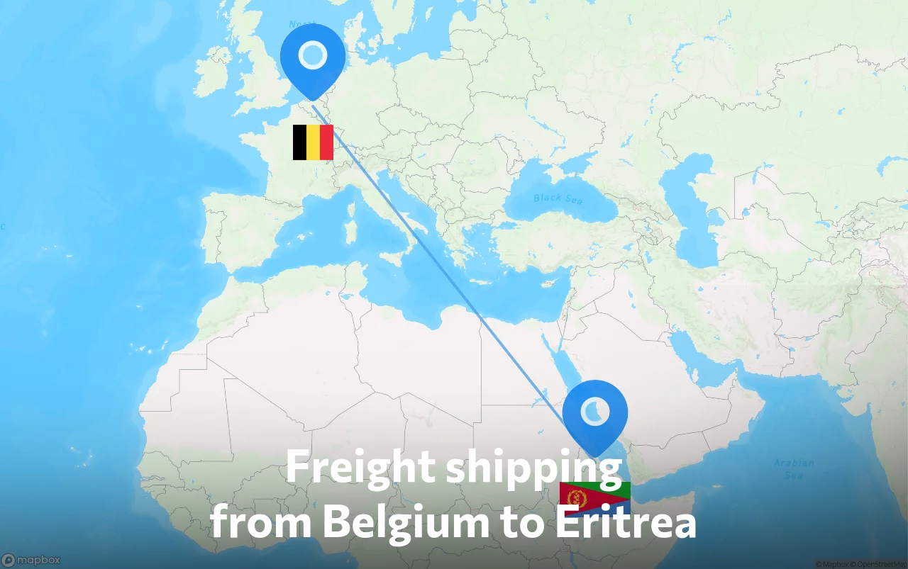 Shipping route from Belgium to Eritrea