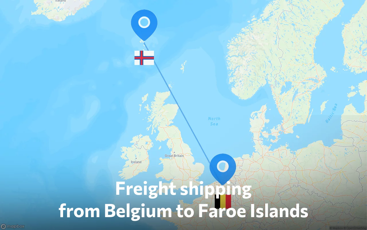Shipping route from Belgium to Faroe Islands
