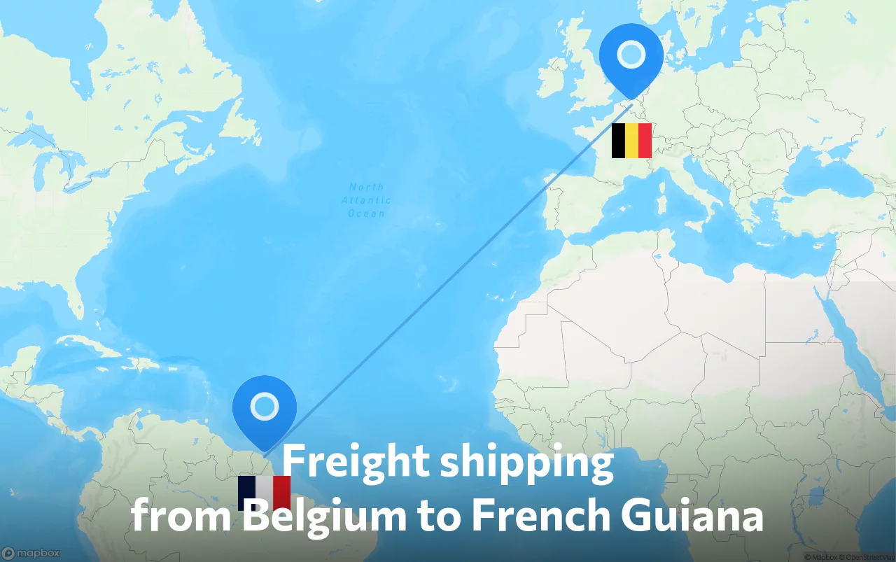 Shipping route from Belgium to French Guiana