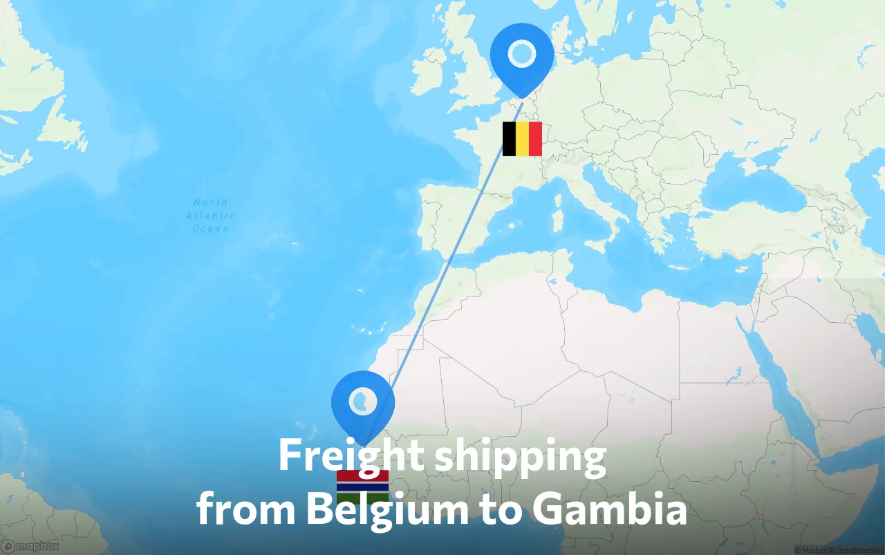 Shipping route from Belgium to Gambia