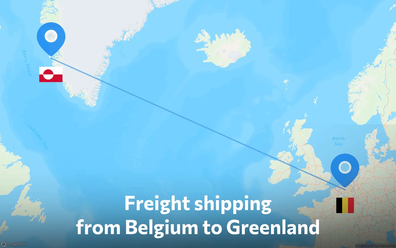 Shipping route from Belgium to Greenland
