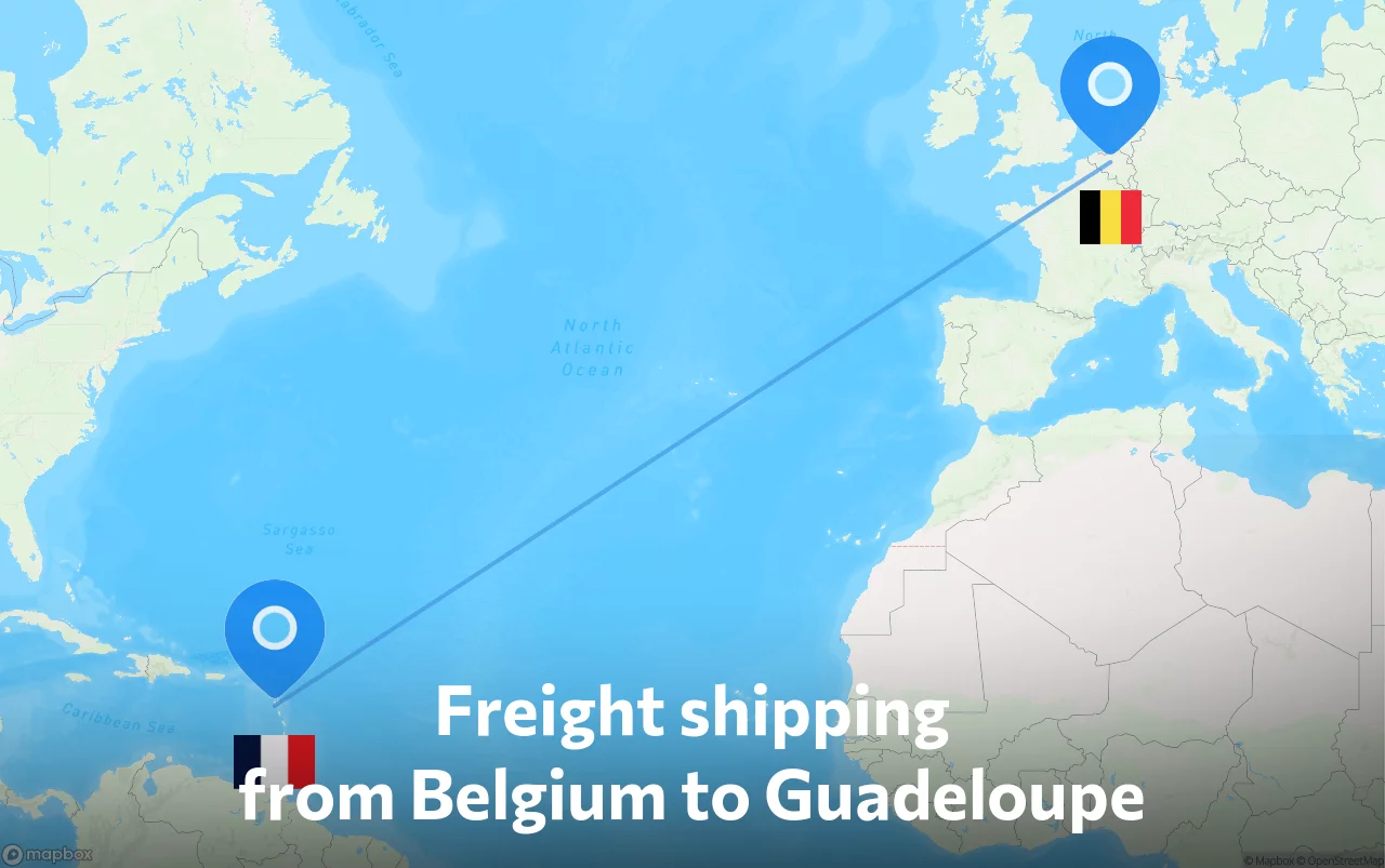 Shipping route from Belgium to Guadeloupe