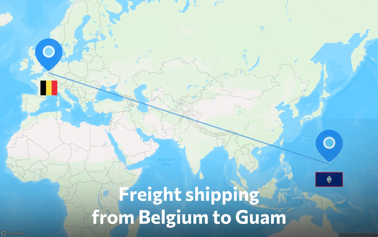Shipping route from Belgium to Guam