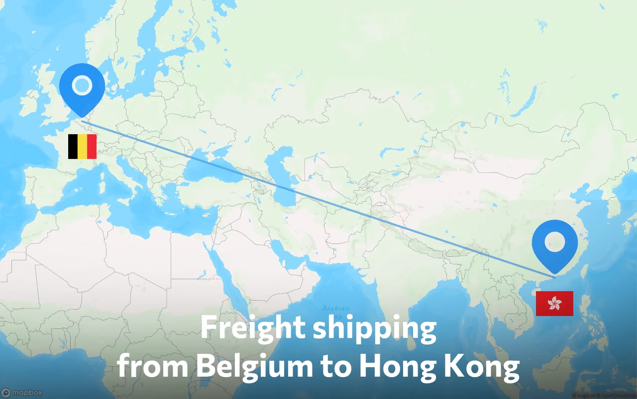 Shipping route from Belgium to Hong Kong