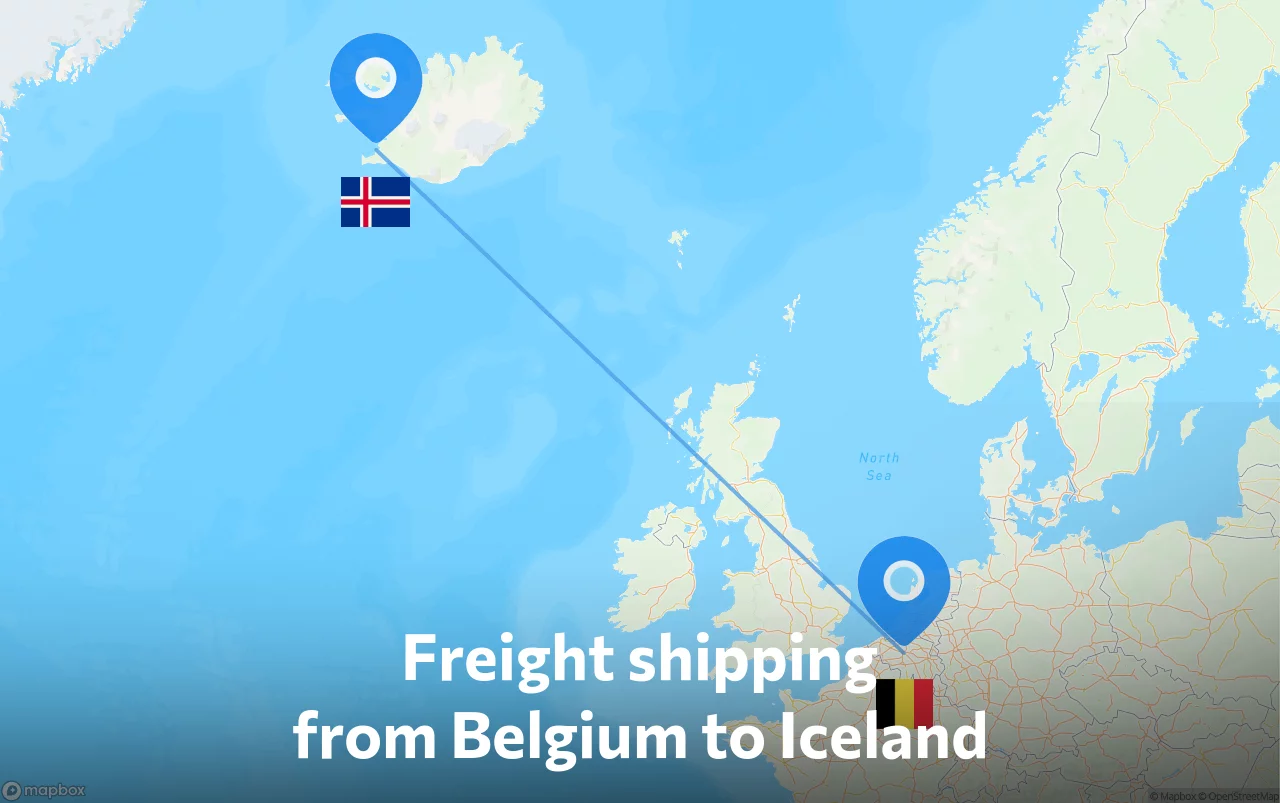Shipping route from Belgium to Iceland