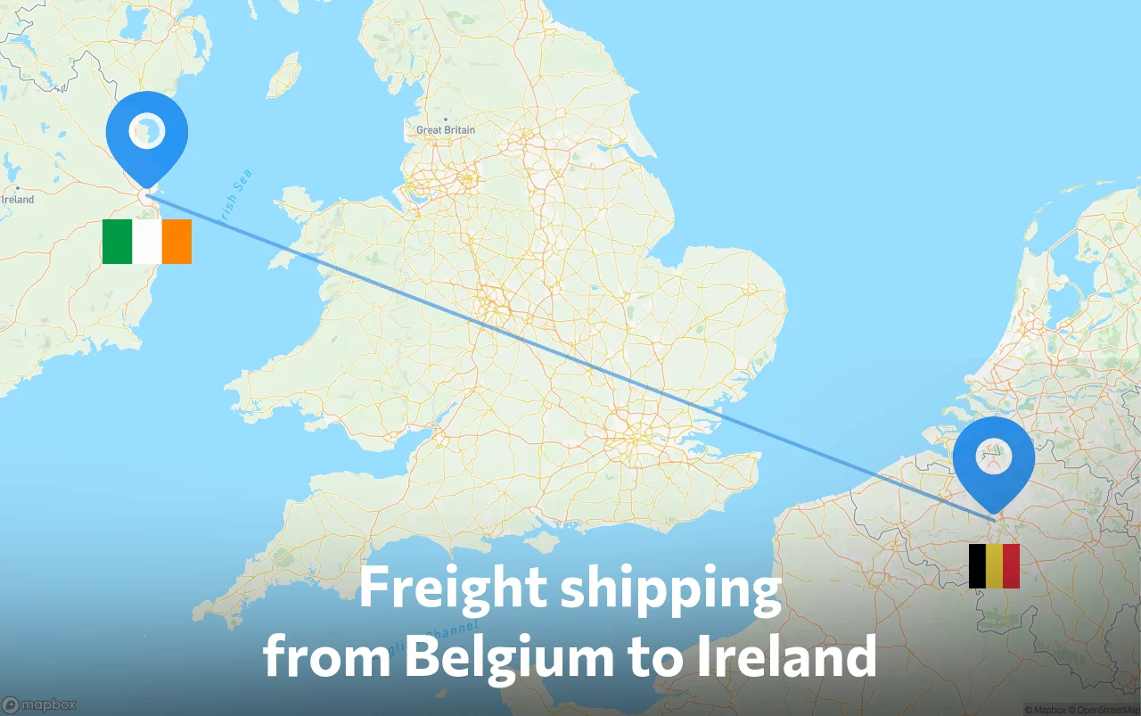 Shipping route from Belgium to Ireland