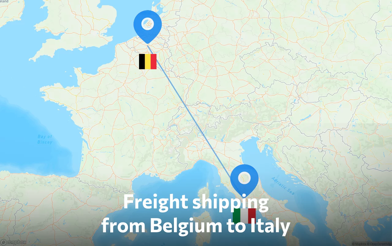 Shipping route from Belgium to Italy