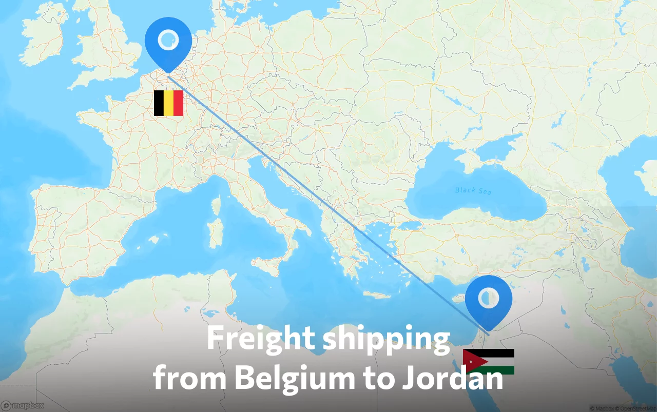 Shipping route from Belgium to Jordan