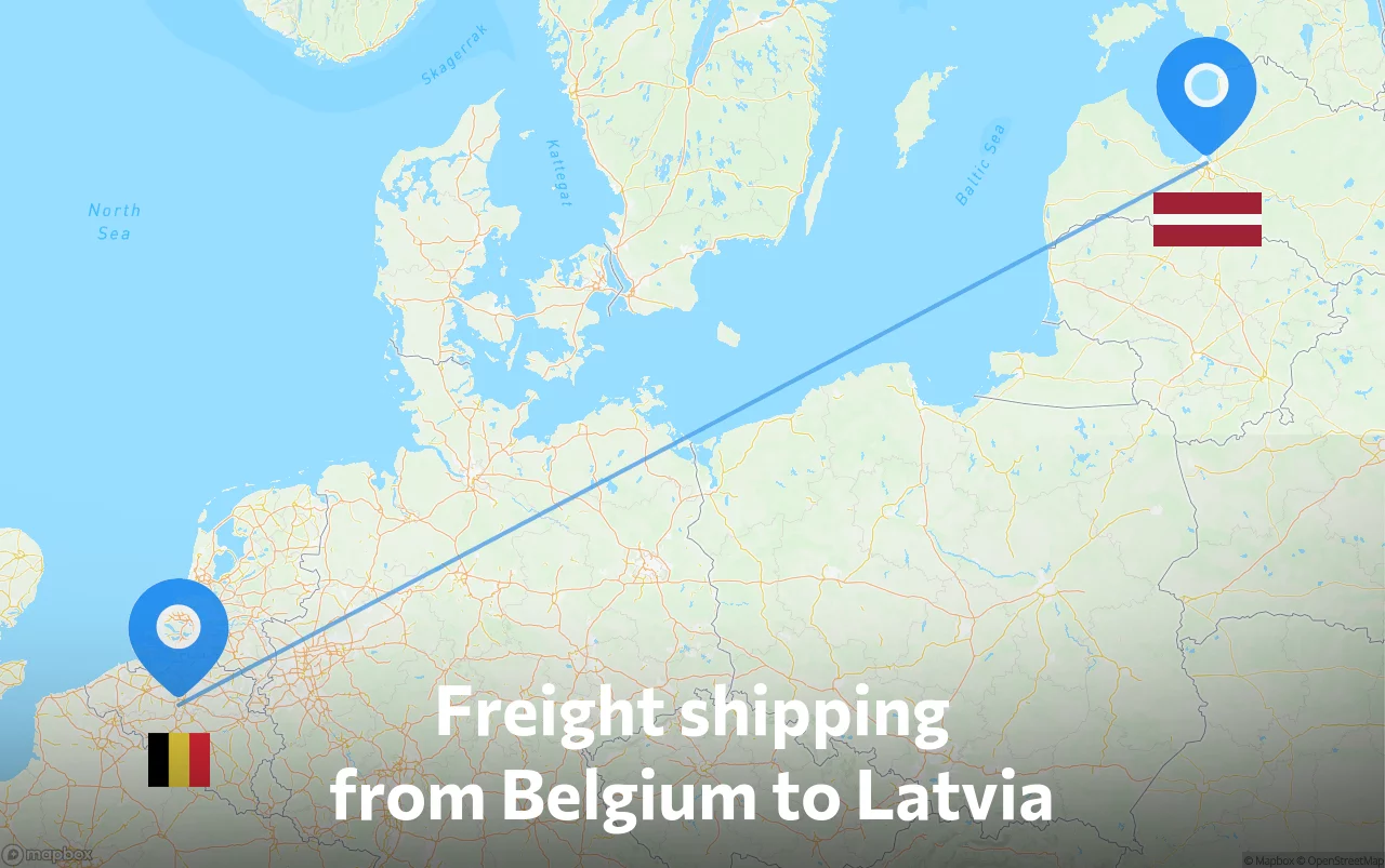 Shipping route from Belgium to Latvia