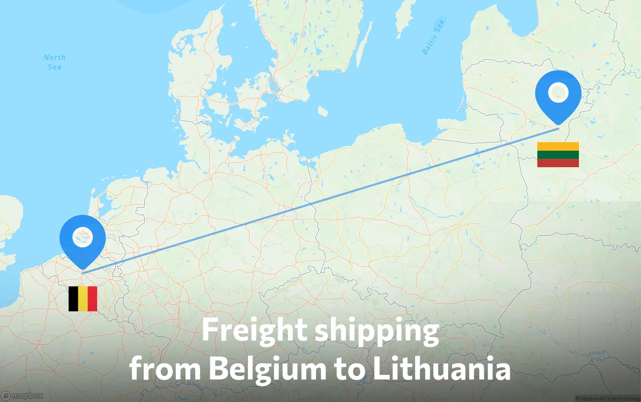 Shipping route from Belgium to Lithuania