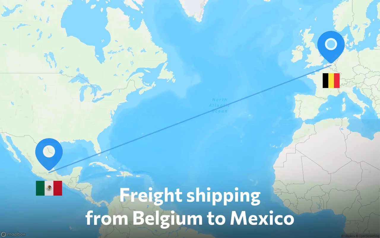 Shipping route from Belgium to Mexico
