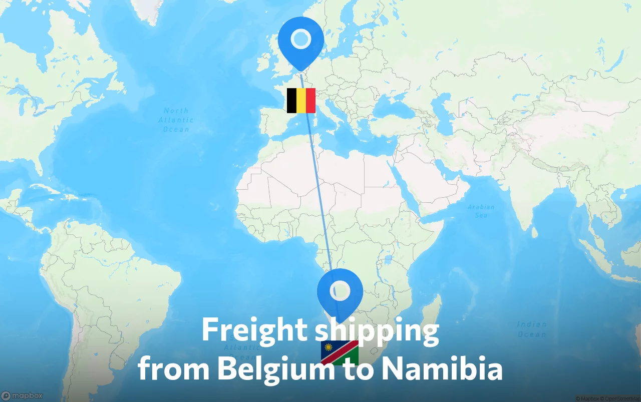 Shipping route from Belgium to Namibia