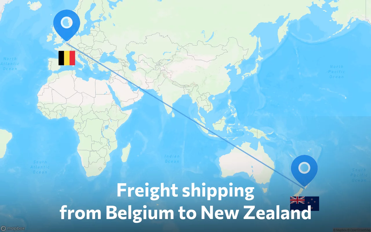 Shipping route from Belgium to New Zealand