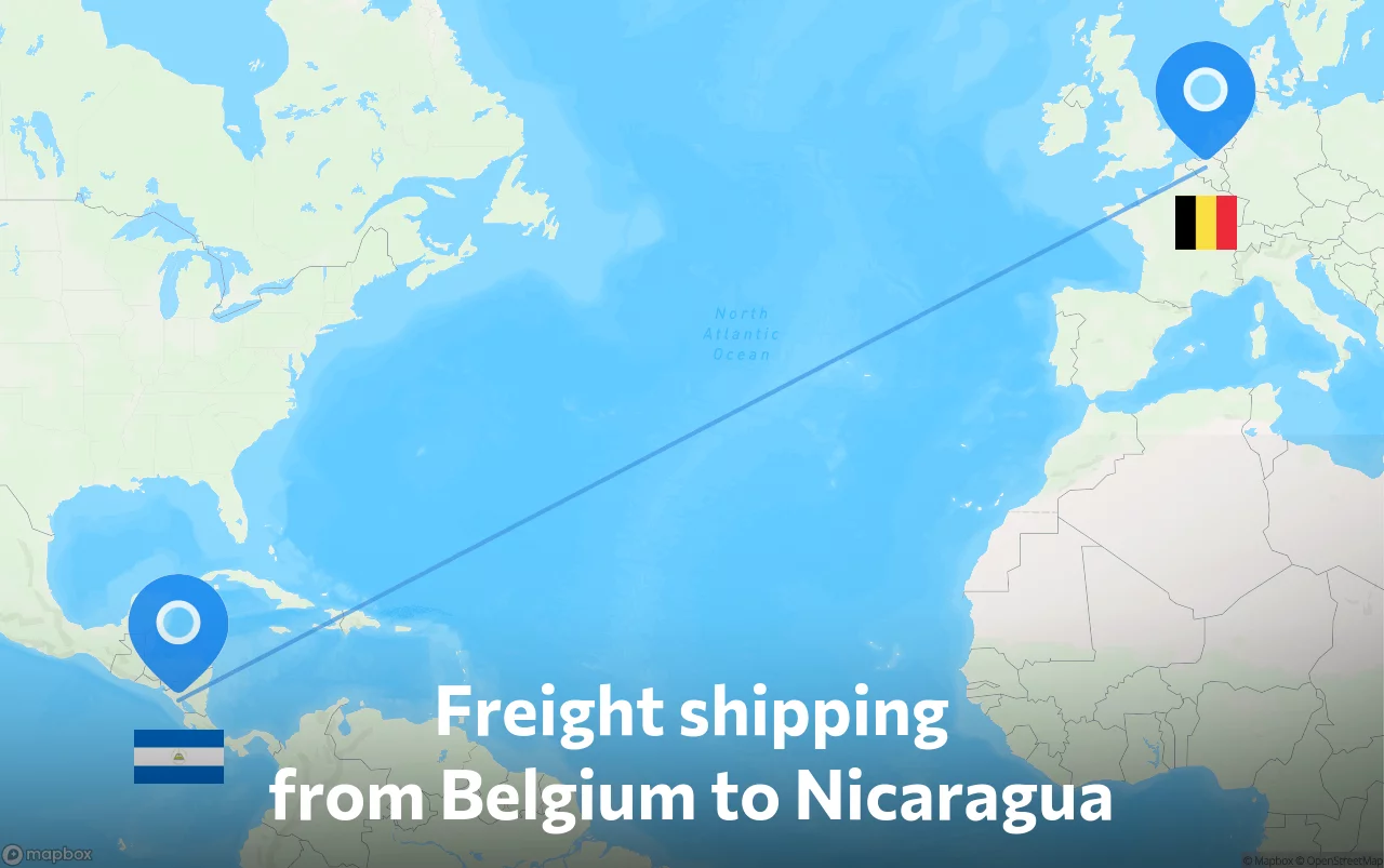 Shipping route from Belgium to Nicaragua