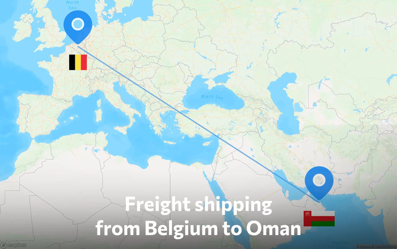 Shipping route from Belgium to Oman