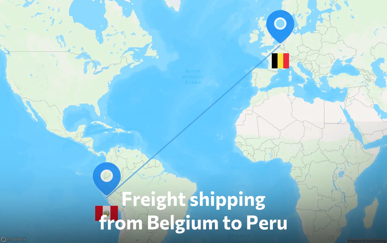 Shipping route from Belgium to Peru