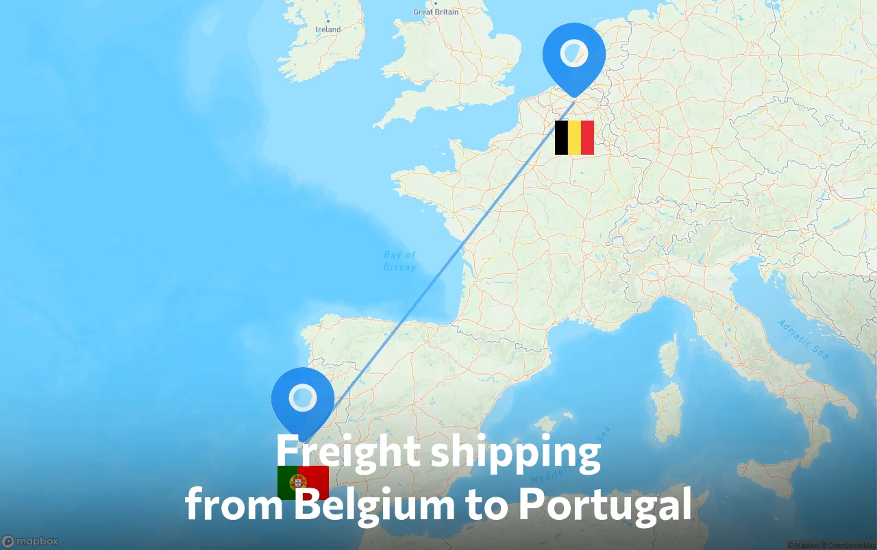 Shipping route from Belgium to Portugal