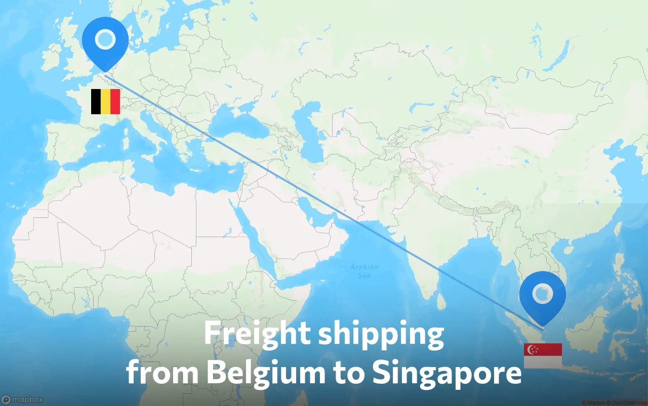 Shipping route from Belgium to Singapore