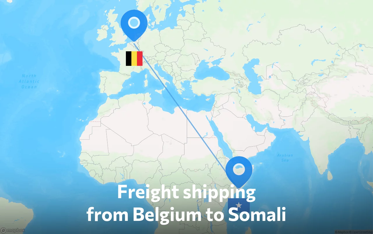 Shipping route from Belgium to Somali