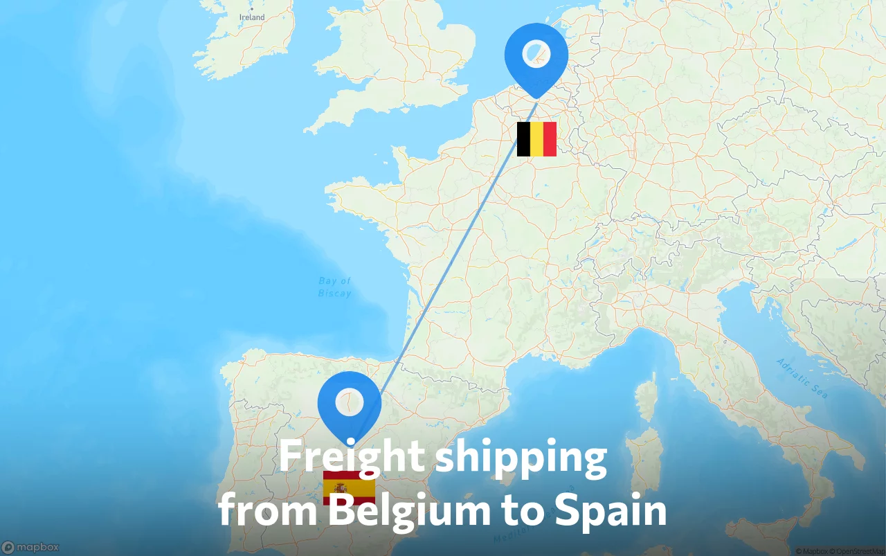Shipping route from Belgium to Spain