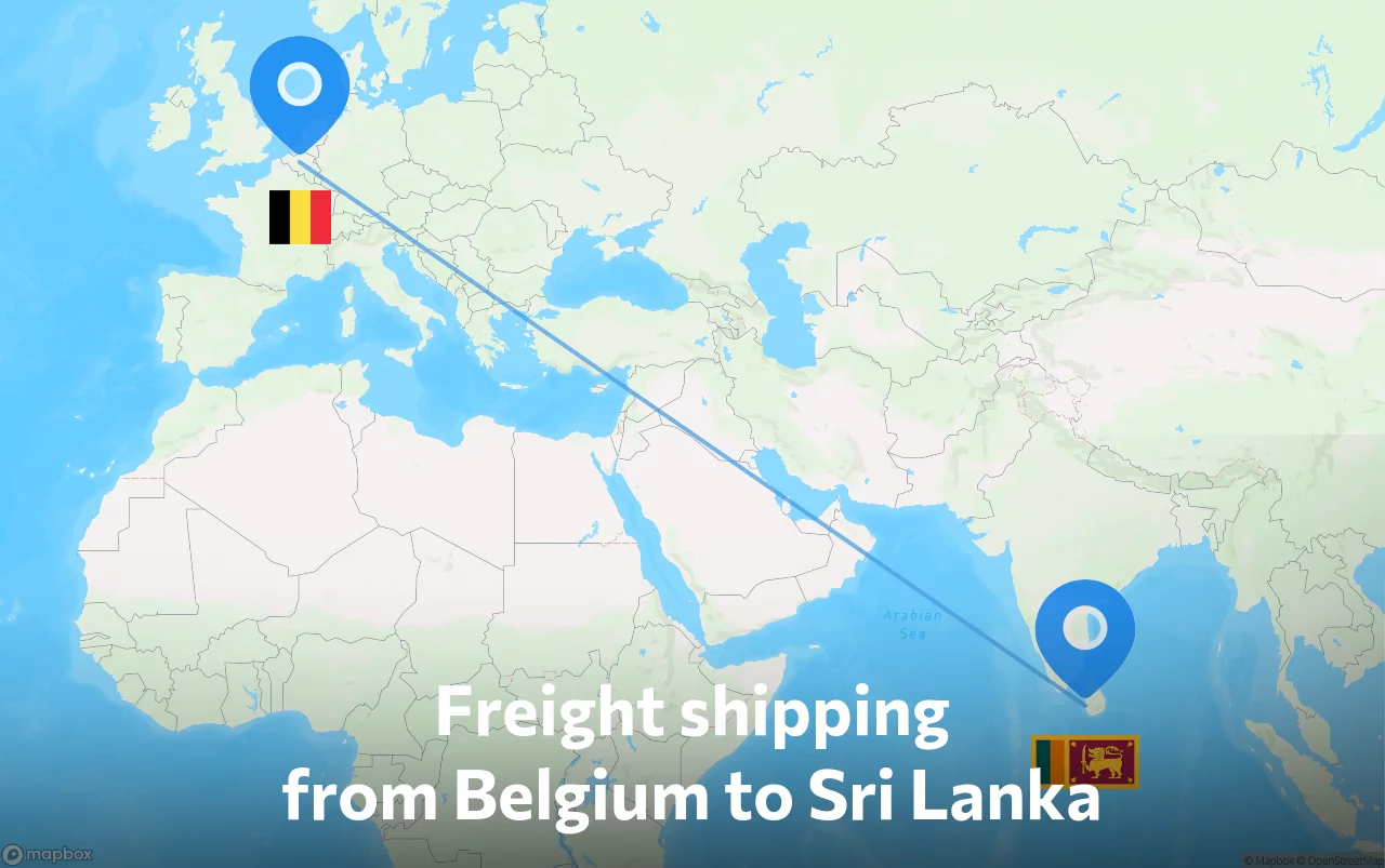 Shipping route from Belgium to Sri Lanka