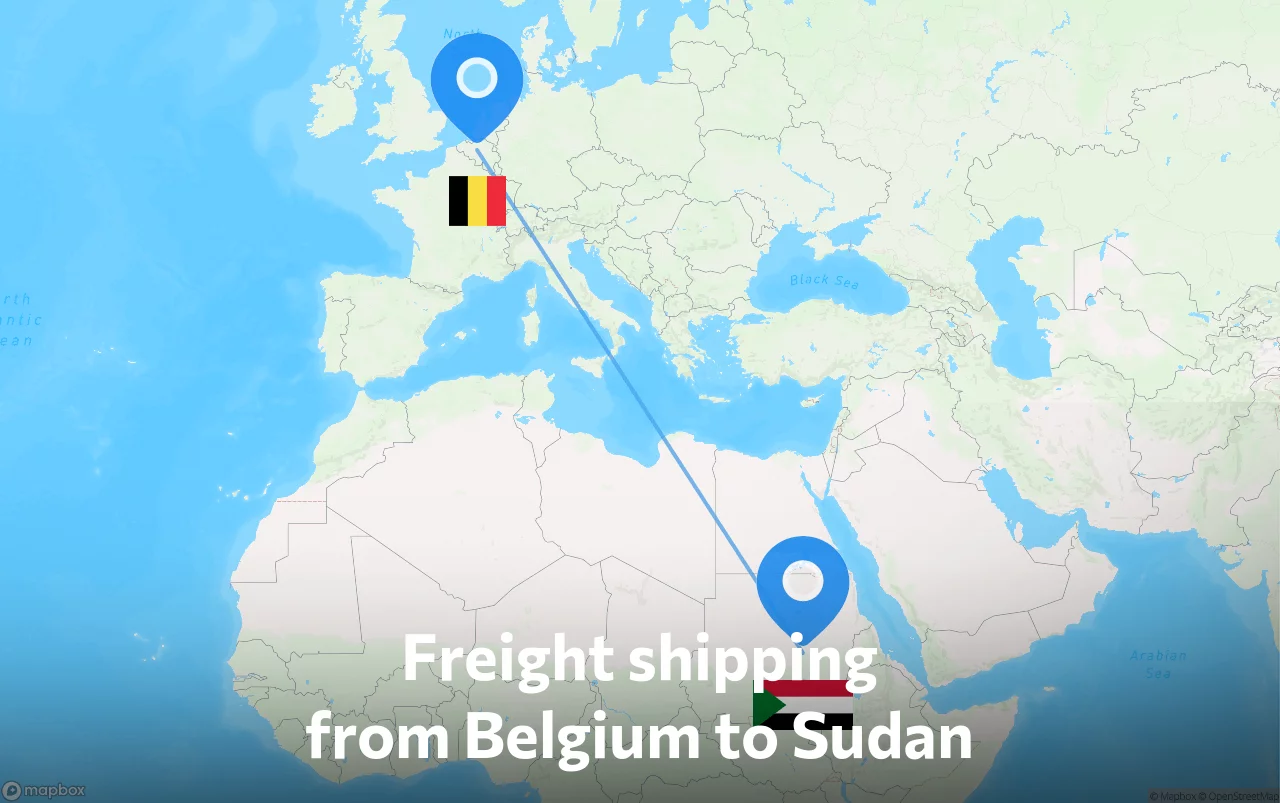 Shipping route from Belgium to Sudan