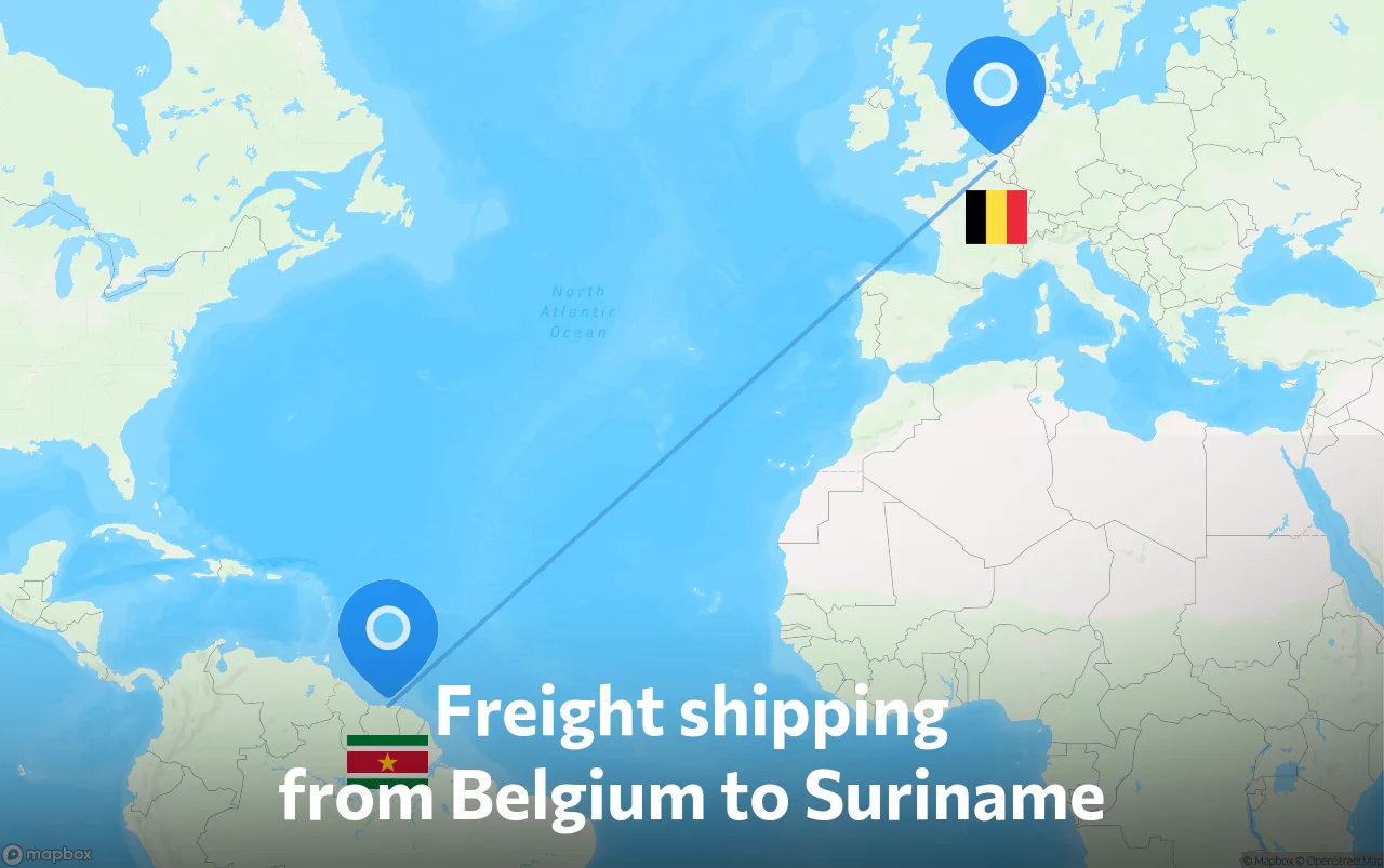 Shipping route from Belgium to Suriname