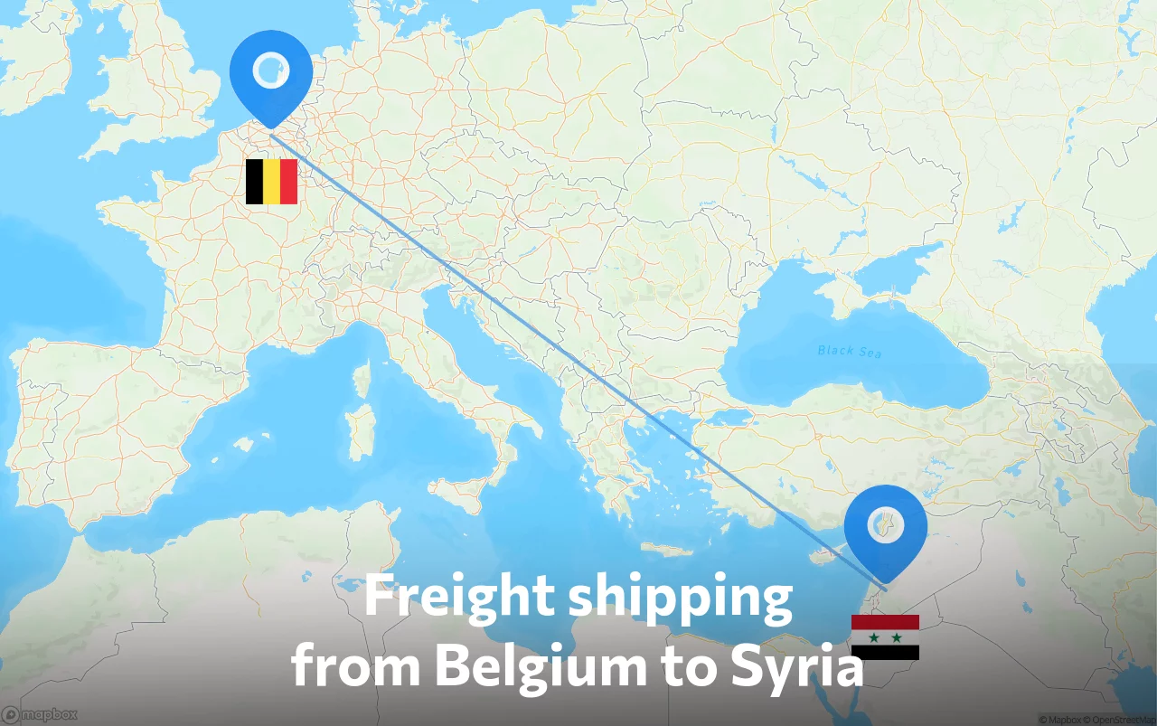 Shipping route from Belgium to Syria