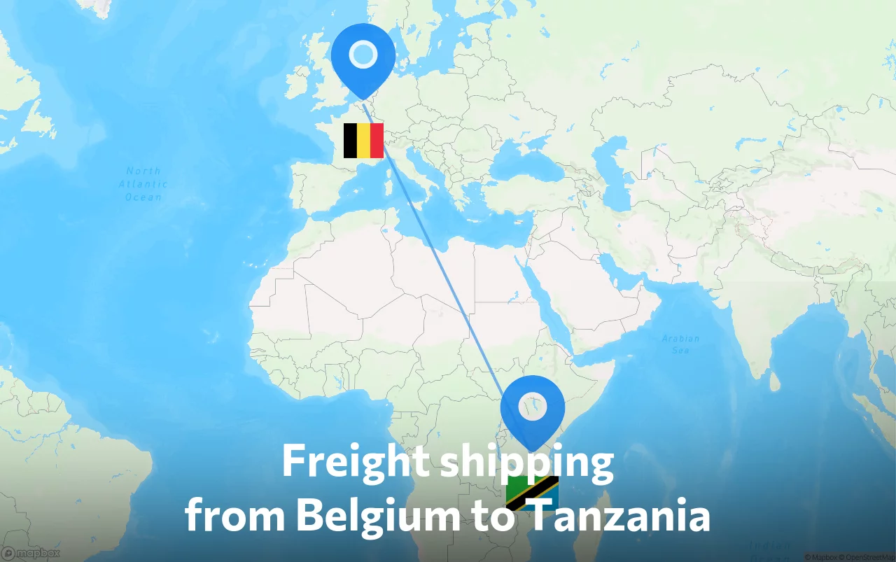 Shipping route from Belgium to Tanzania
