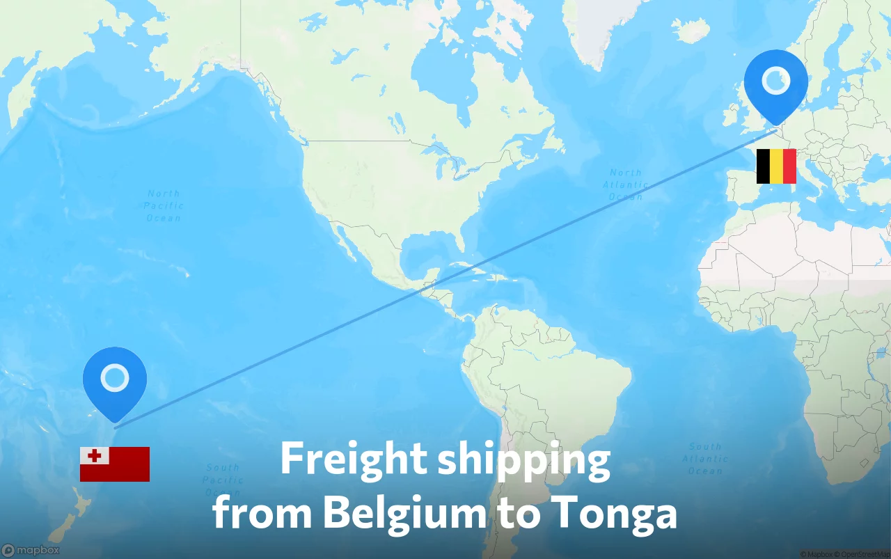 Shipping route from Belgium to Tonga
