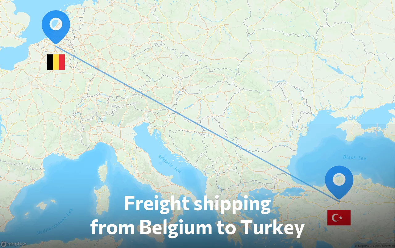 Shipping route from Belgium to Turkey