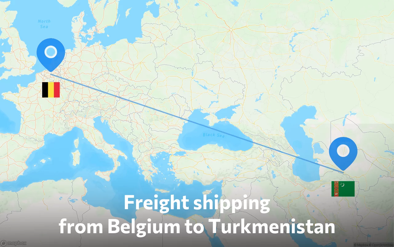 Shipping route from Belgium to Turkmenistan