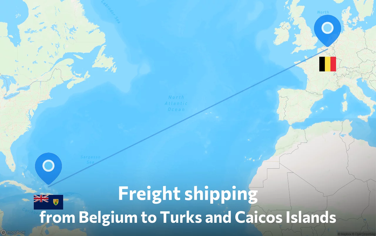 Shipping route from Belgium to Turks and Caicos Islands