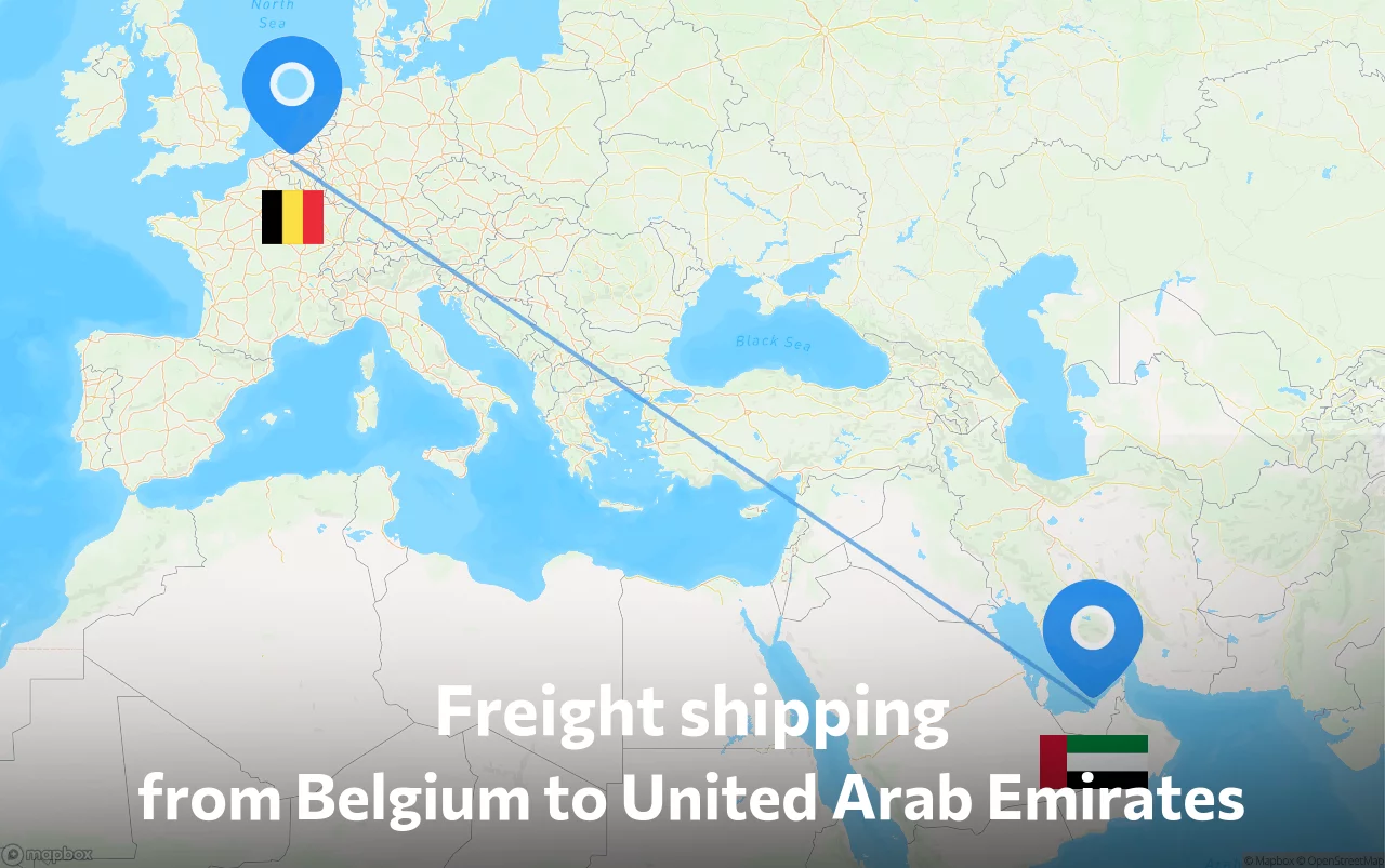 Shipping route from Belgium to United Arab Emirates