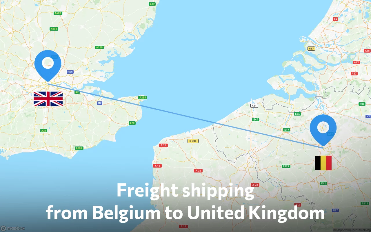 Shipping route from Belgium to United Kingdom