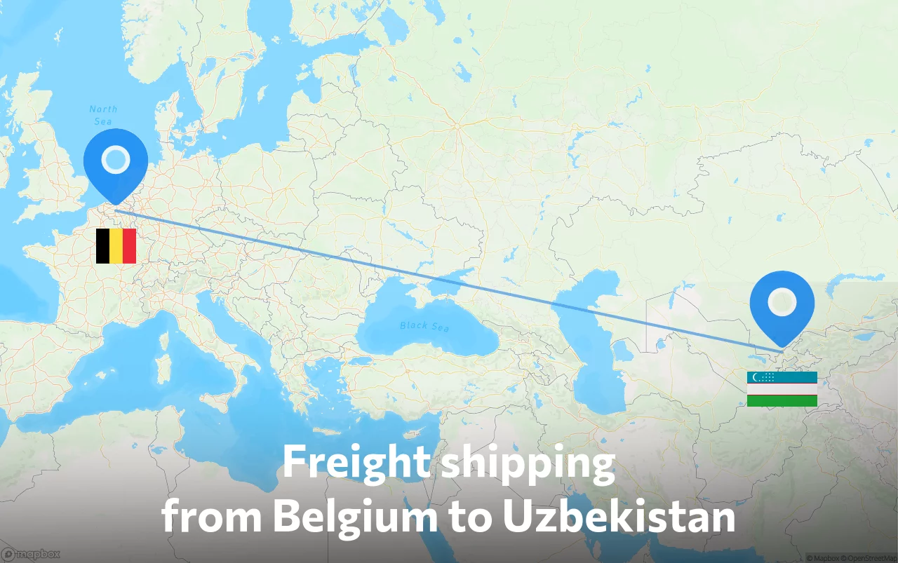 Shipping route from Belgium to Uzbekistan