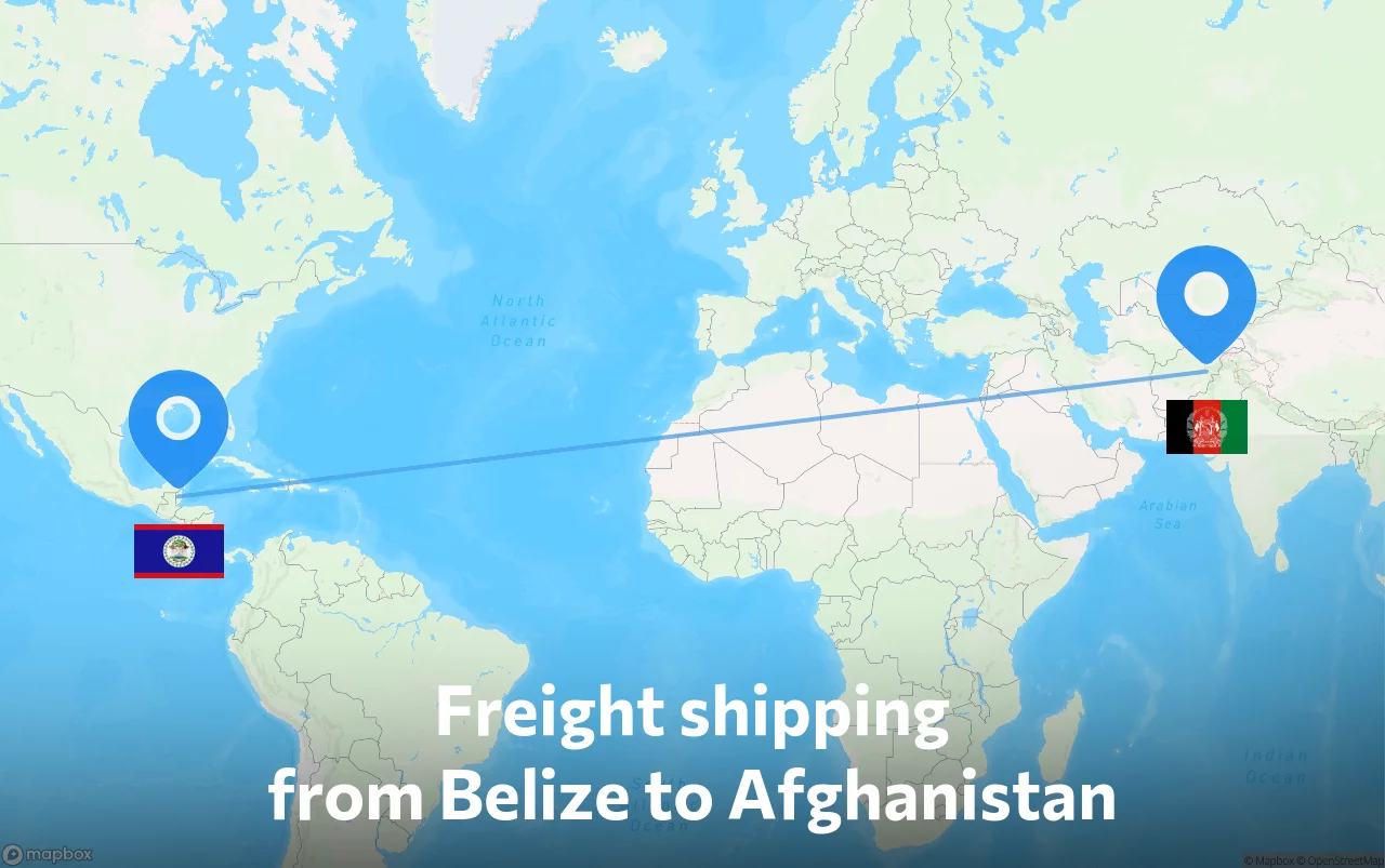 Shipping route from Belize to Afghanistan