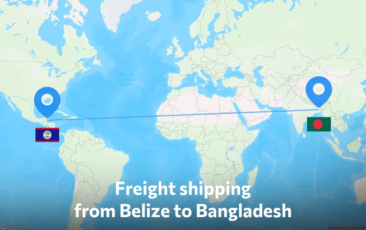 Shipping route from Belize to Bangladesh